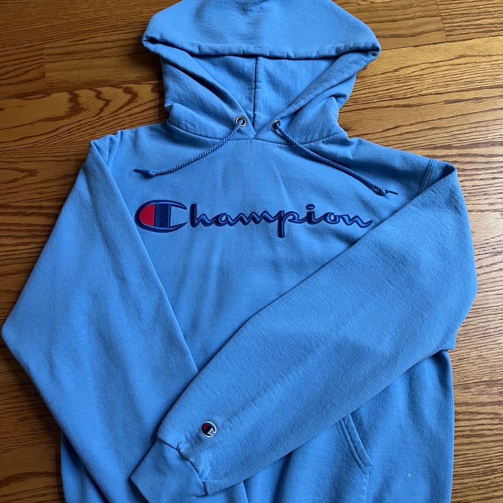 champion small baby blue pullover hoodie